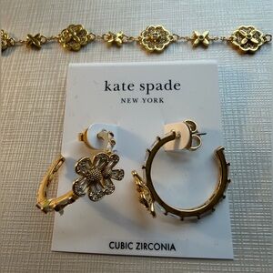 Kate Spade Gold Floral Earrings and Bracelet Set